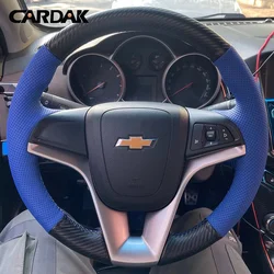 DIY Black Carbon Leather Car Steering Wheel Cover for Chevrolet Chevy Cruze Aveo Orlando Sonic Trax 2009-2022