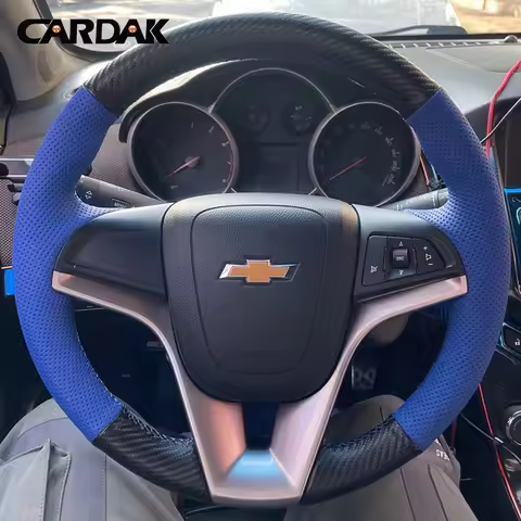 DIY Black Carbon Leather Car Steering Wheel Cover for Chevrolet Chevy Cruze Aveo Orlando Sonic Trax 2009-2022