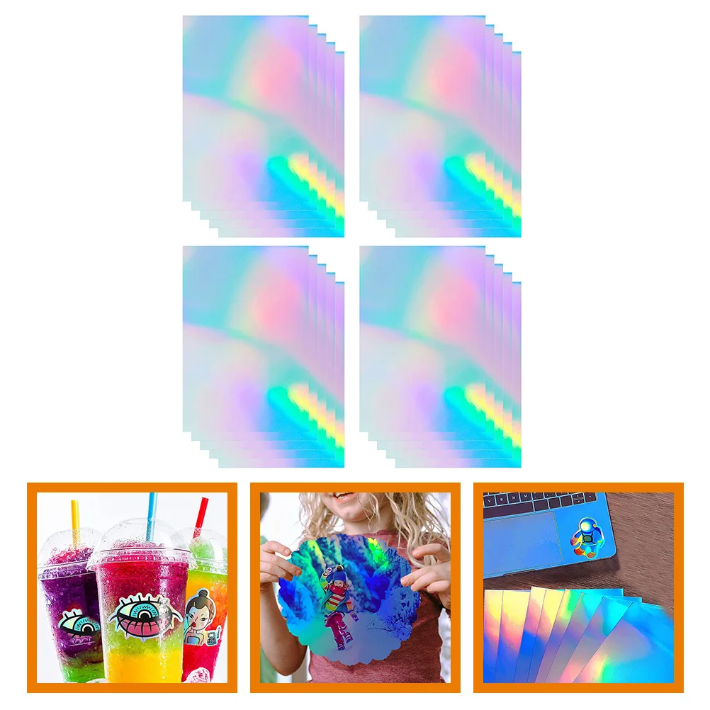 

Holographic Paper Stickers Waterproof Water Soluble for Bottle Decals Cold Scrapbook Diary Car Decorative A4 Self Adhesive