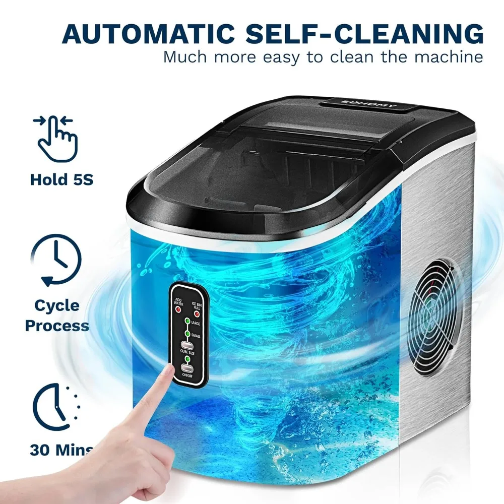 Máquina de gelo elétrica portátil para casa, máquina de bancada, pronta em 8 minutos, 29 lbs em 24 horas, 9 cubos