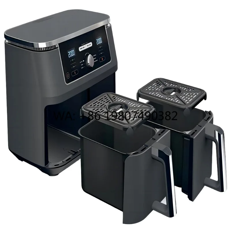 6L Double Independent Air Fryer, Touch Screen Control, Stainless Steel, Oil-Free Multifunctional Cooking For Party Use