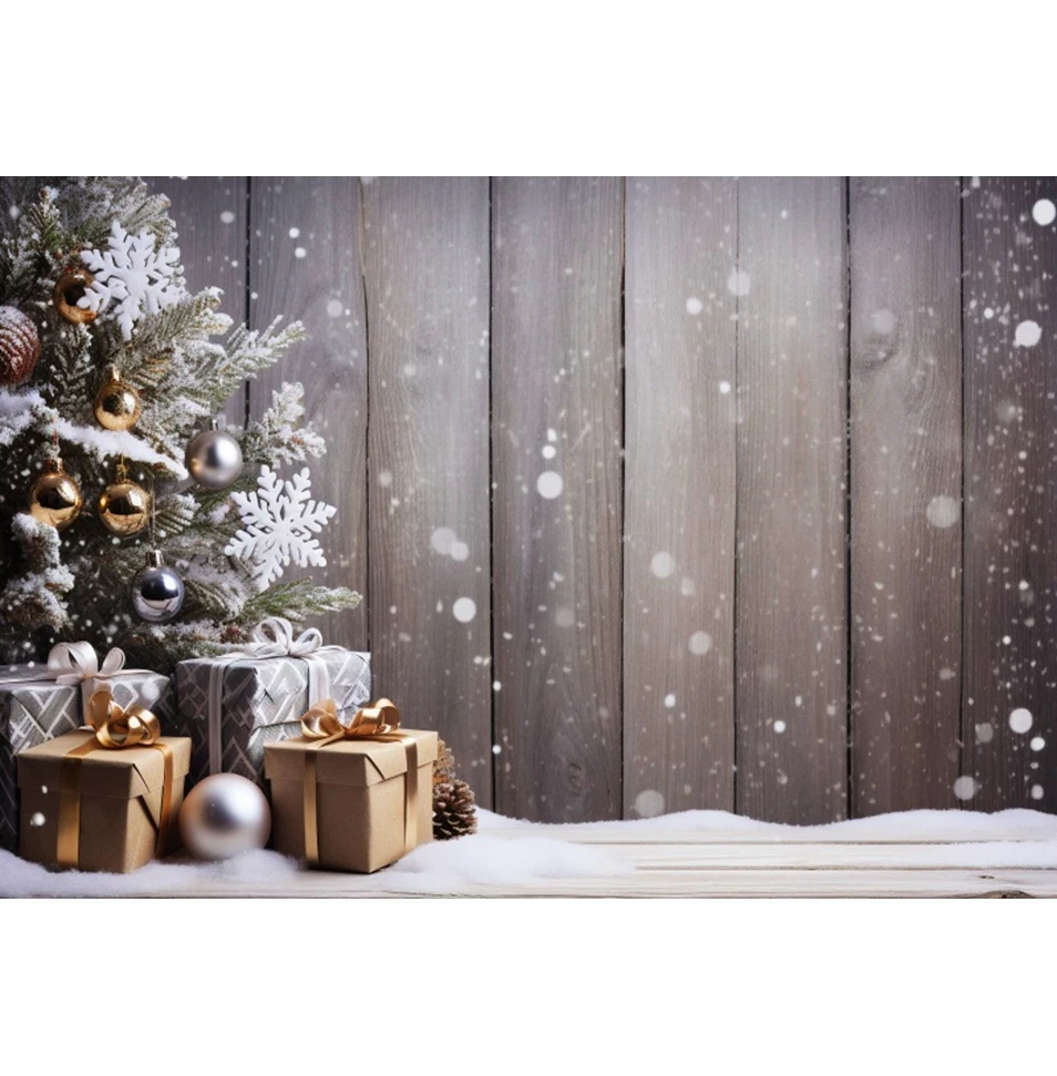 عيد الميلاد صورة خلفية الخشب جدار الطابق الثلوج شجرة عيد الميلاد الهدايا أجراس الشتاء طفل عيد ميلاد التصوير خلفية ديكور استوديو الصور #4