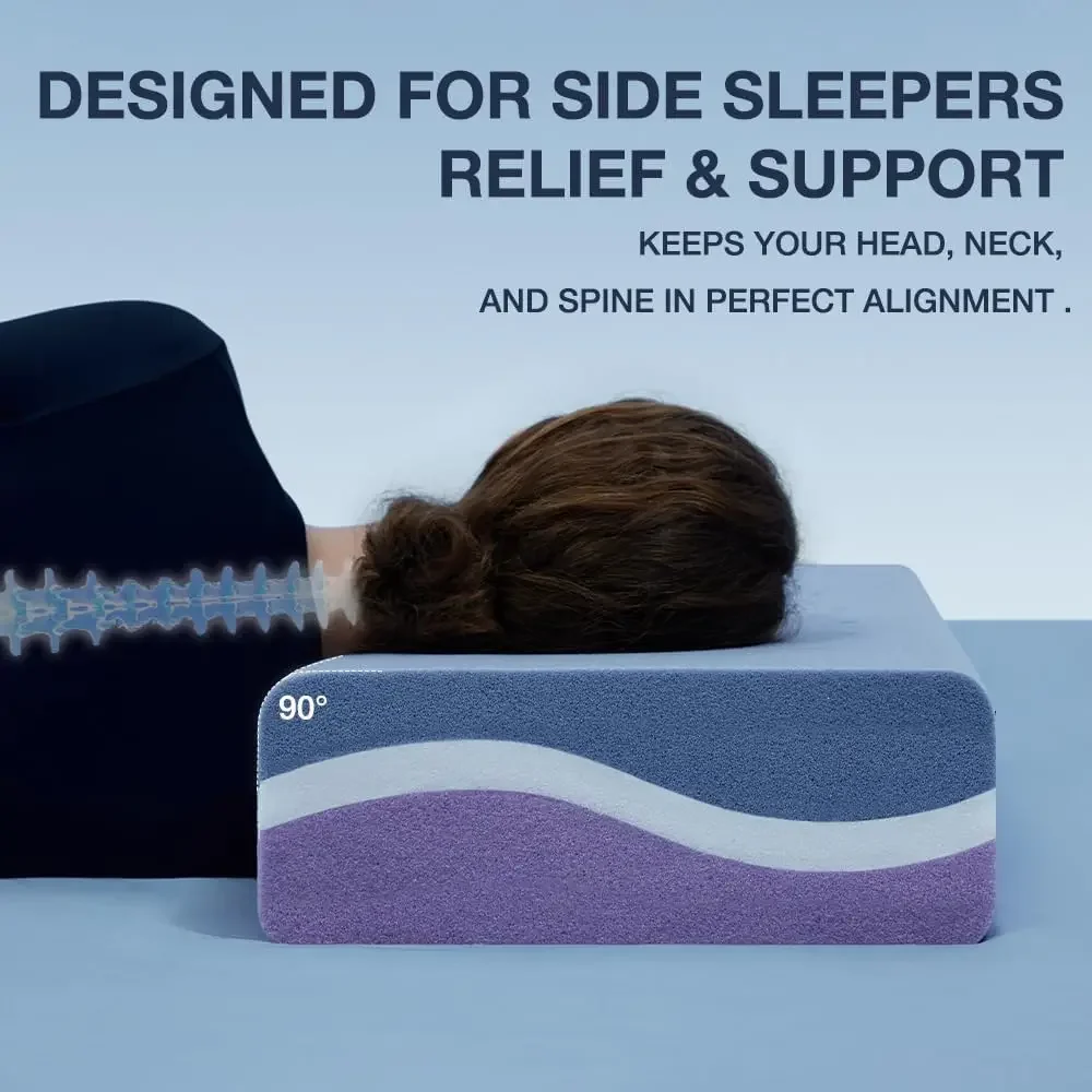 Cube Pillow for Side Sleeper with Firm Layer, Cooling Memory Foam Pillows with Two Side Four Types of Softness for Neck