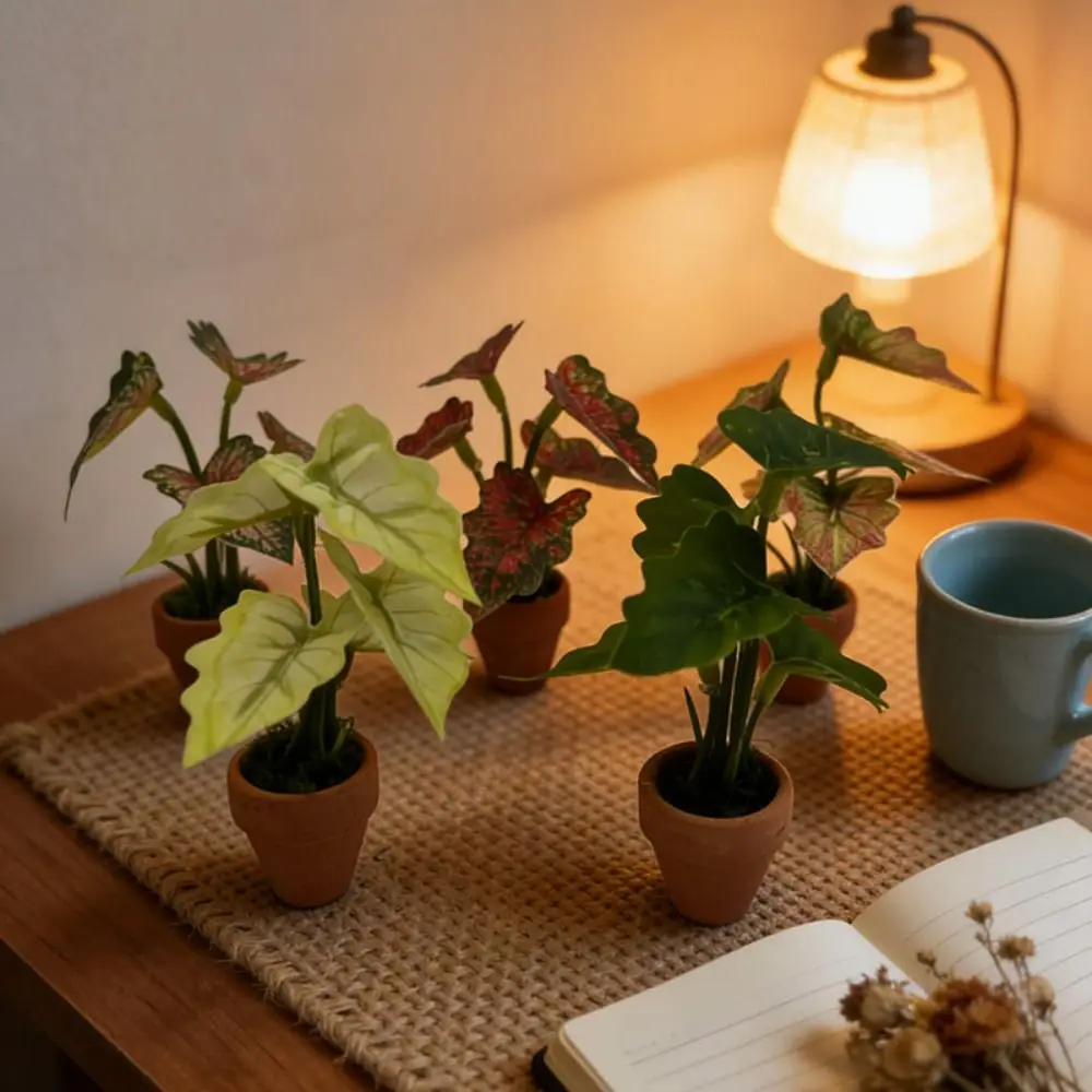 

1:12 Dollhouse Miniature Plant Plastic Mini Colorful Taro Green Plant 5 Styles Simulation Green Plants