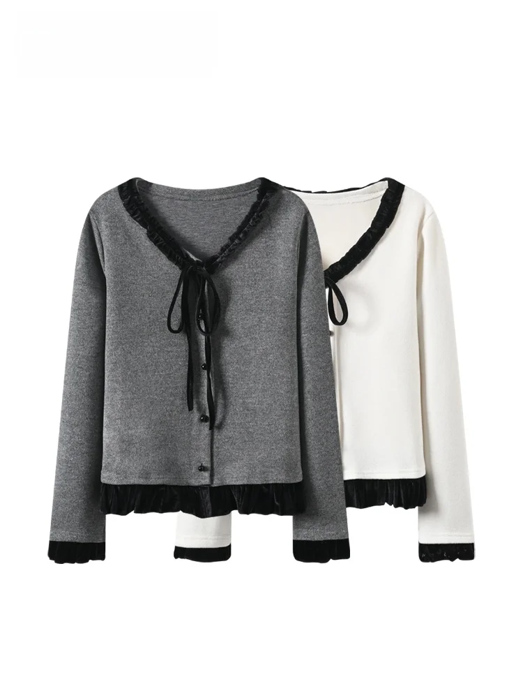 

CaraCLUB plus Size Long Sve Knitted Lace Casual Top Women's Autumn Winter New Sle Fat Sister's Belted Loose Fit irt