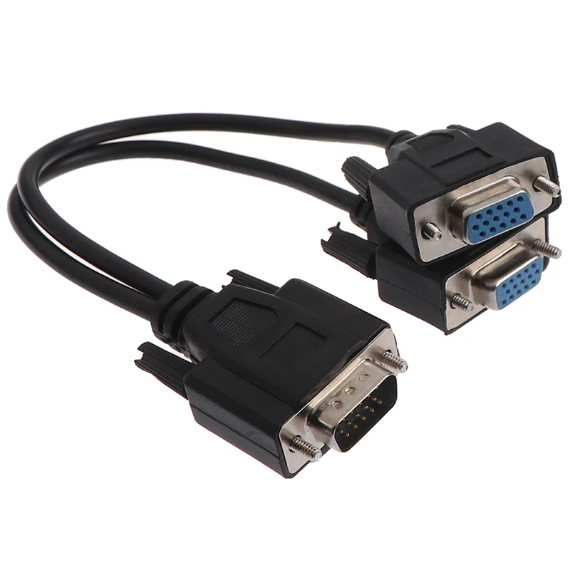 1pc 15Pin VGA Male To 2 Vga Svga Female Adapter Splitter Video Monitor Cable Black White Random Color