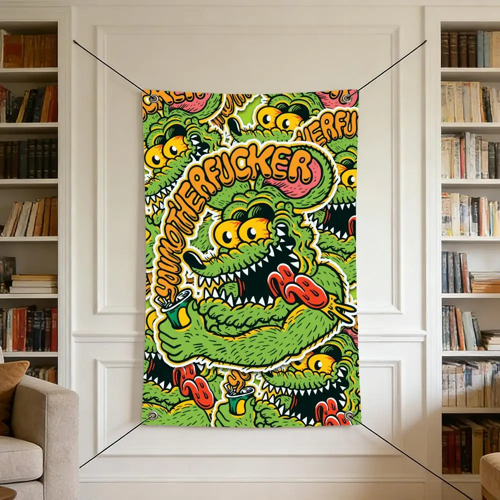 Art R-Rat Fink Flags Warm Home Flag mit 4 Ösen, knitterfrei, für drinnen und draußen