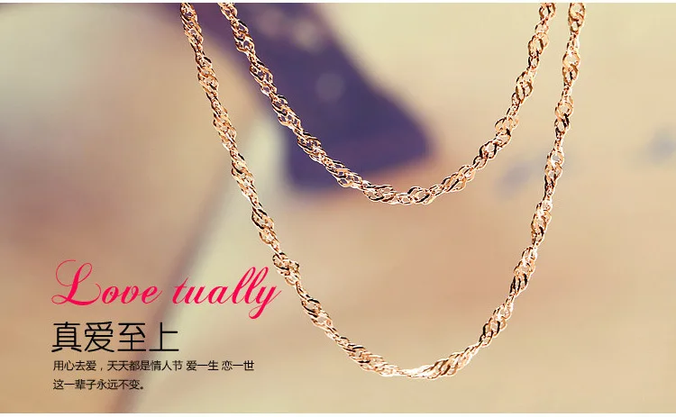 S925 Sterling Silver Necklace Rose Gold Plated Water Wave Chain Jewelry