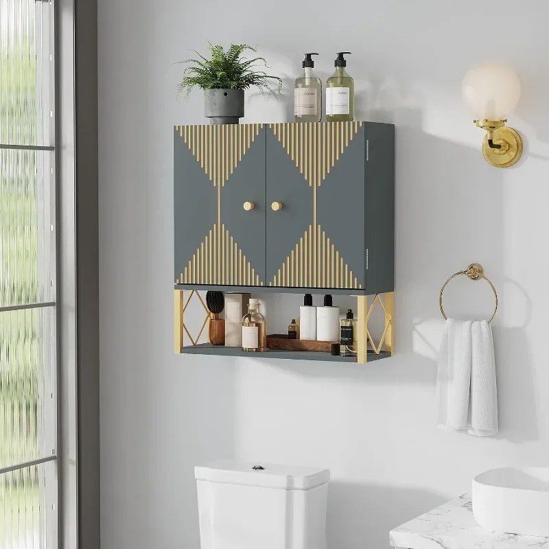 Bathroom Cabinet Wall Mount, Premium Design Over The Toilet Storage Cabinet, Medicine Cabinet with 2 Doors and an Open Shelf,