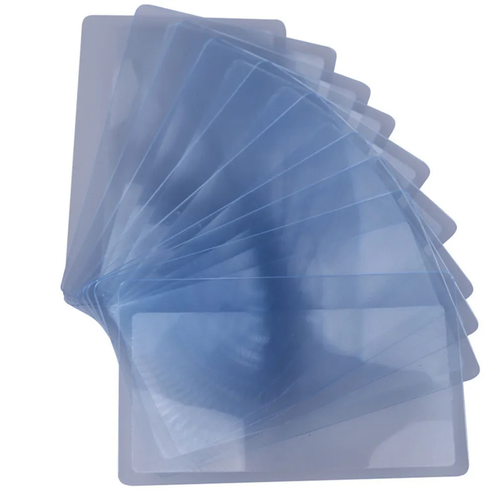 10pcs 3X Magnifier Sheet Ultra-thin Reading Glass Fresnel Lens PVC Transparent Credit Card Size Book Page Magnification