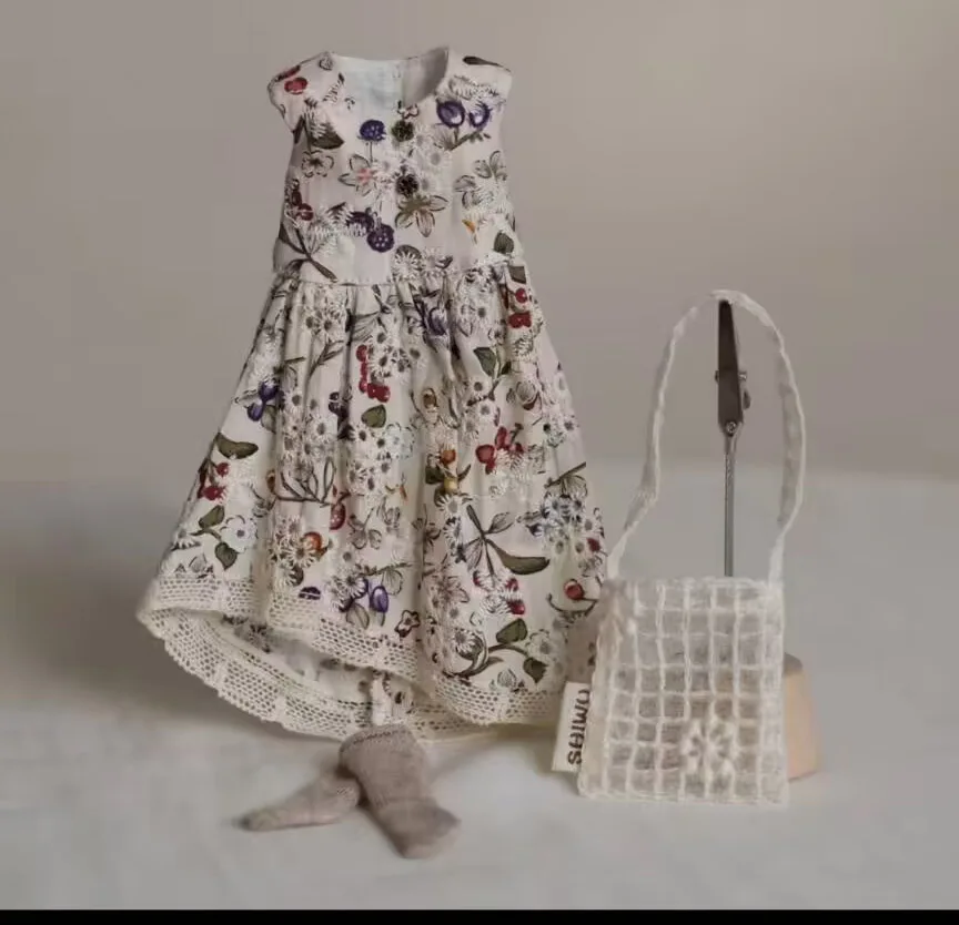 3pcs 2025 Landoudou/Blythe clothes set floral embroidered dress/Crossbody bag/ socks(Fit for Lulu,ymy24,Ob22,24,26,zone, Jenny)