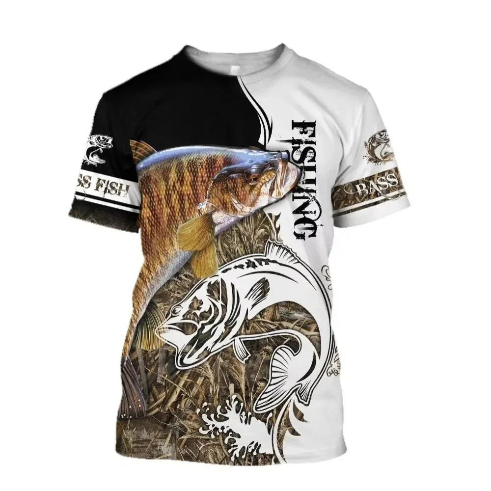 تي شيرت مطبوع ثلاثي الأبعاد للرياضات الخارجية - قميص صياد السمك سريع الجفاف يسمح بمرور الهواء للرجال، أكمام قصيرة، ملابس صيفية غير رسمية للشارع