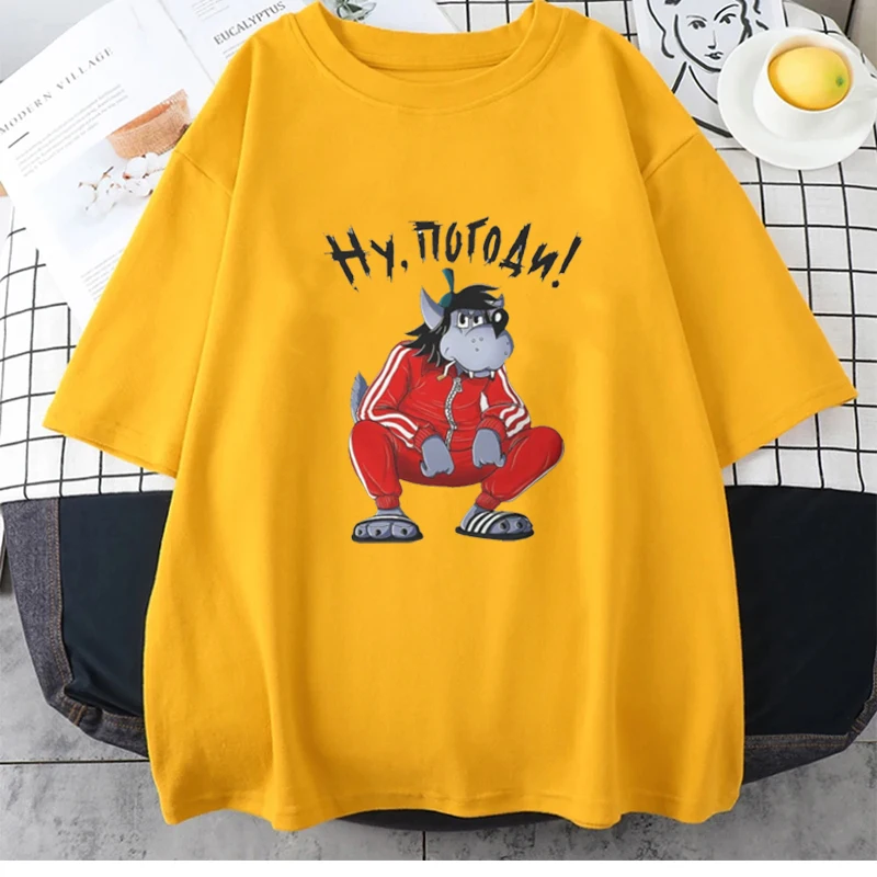 Tracksuit Squat Wolf TShirt Nu Pogodi Well Just You Wait Wolf Hare Cartoon Graphic Tshirts Vintage Funny Unisex Short-sleeve Top