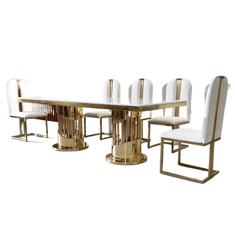 

Marble dining table Modern light luxury premium gold 2 meters dining table