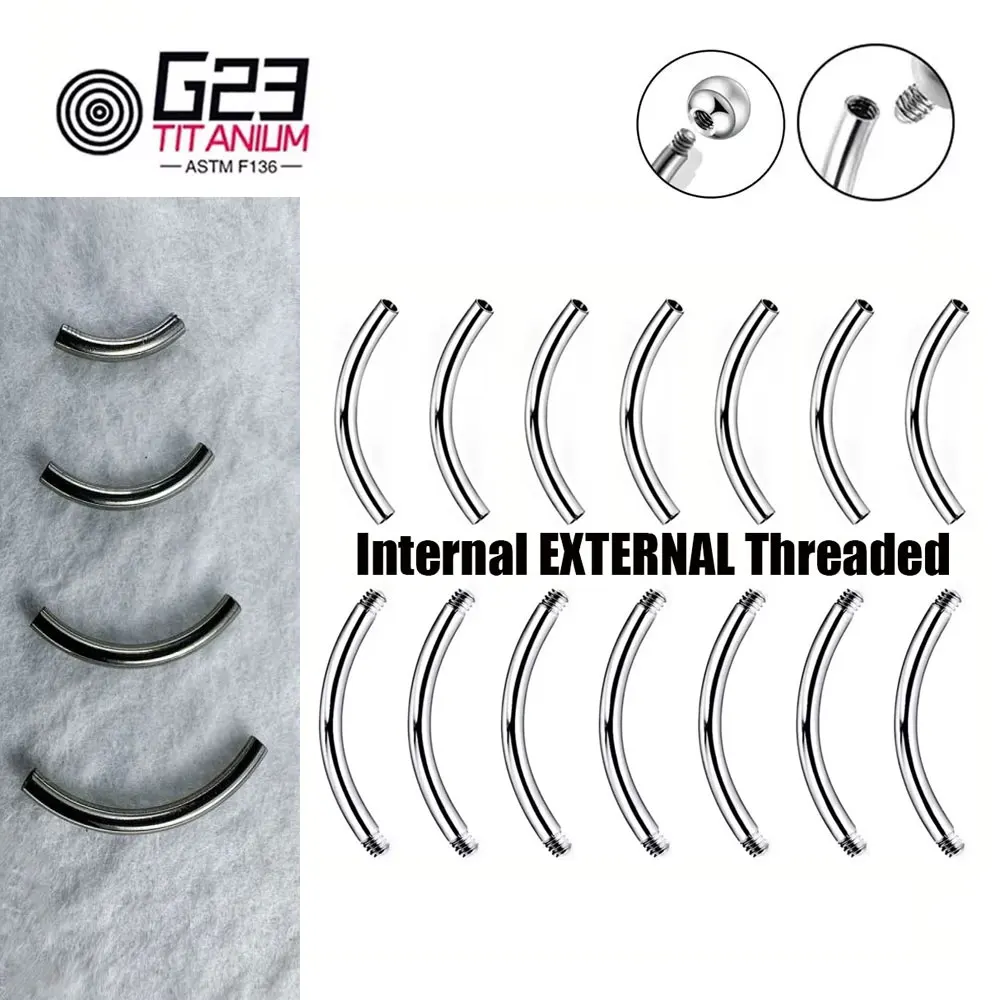 Wholesale 5/10/50pcs G23 Titanium Curved Bar External Internal Threaded For Eeybrow Navel Piercing Post Only Piercing 14G 16G