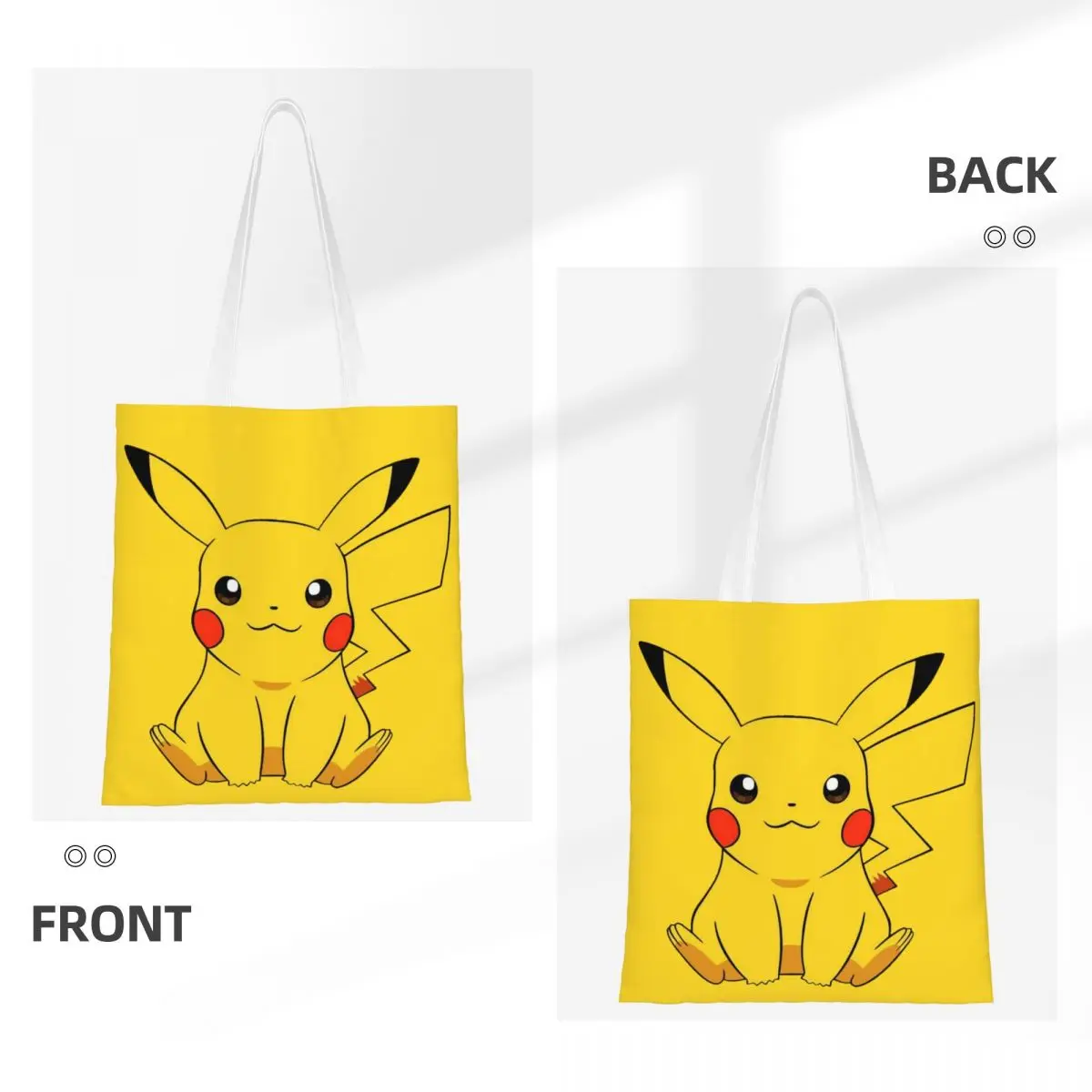 Custom Reusable Cartoon Animation Pokemon Pikachu Shopping Bag Women Canvas Shoulder Tote Bag Durable Groceries Shopper Bags