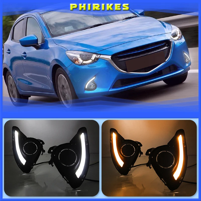 1 Set DRL For Mazda 2 Mazda2 Demio 2015 2016 LED DRL Daytime Running Lights Daylight Fog light cover yellow signal