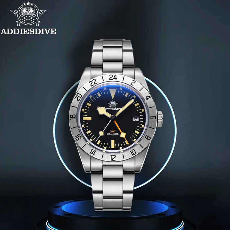 

ADDIESDIVE Quartz Watch GMT Men Watch 200m Diving Calendar Retro Luminous Luxury 316L Stainless Steel Sport Business Wristwatch