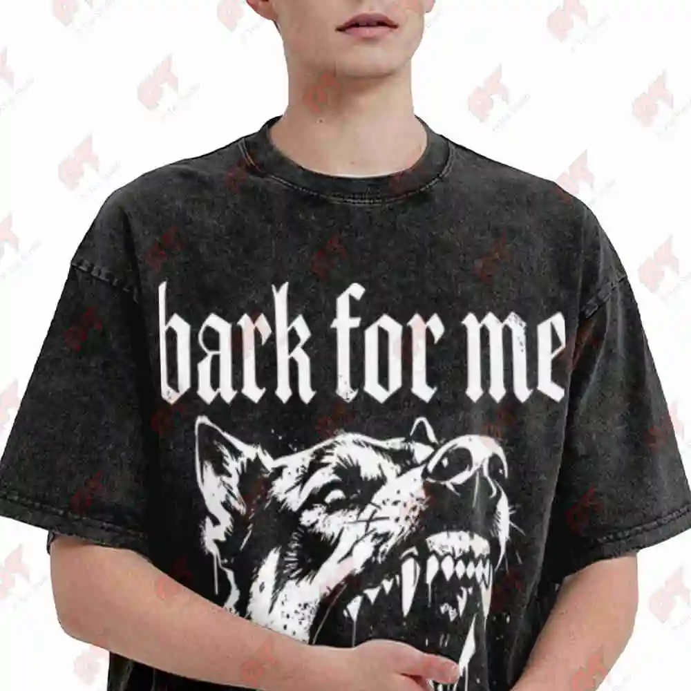 Bark For Me Gothic Dog Vintage Washed Tee Pure Cotton T-Shirt