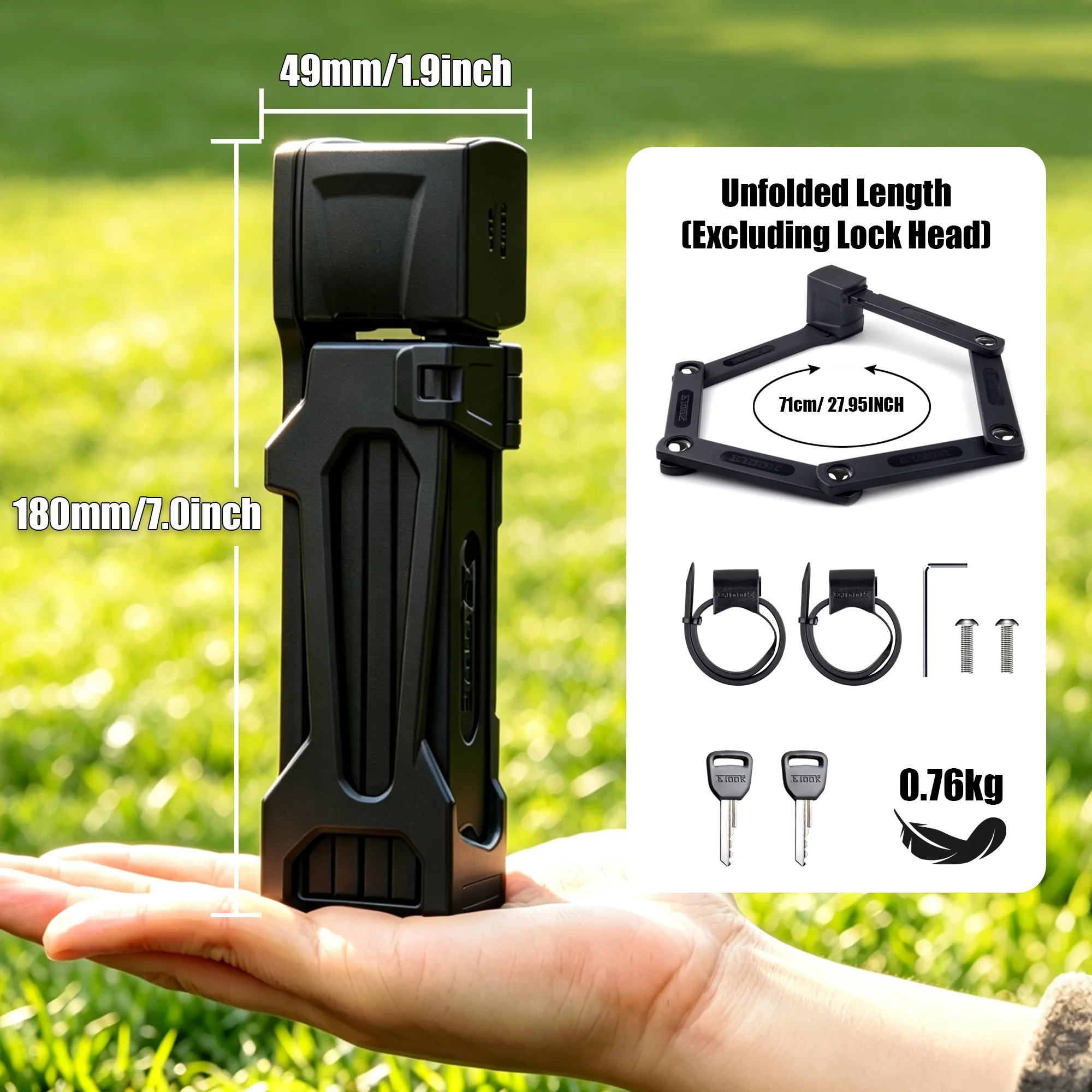 ETOOK Foldable Bicycle Lock Rust-proof Bike Lock with Patented Bracket Hardened Steel Anti-theft Folding Lock for E Bike Scooter
