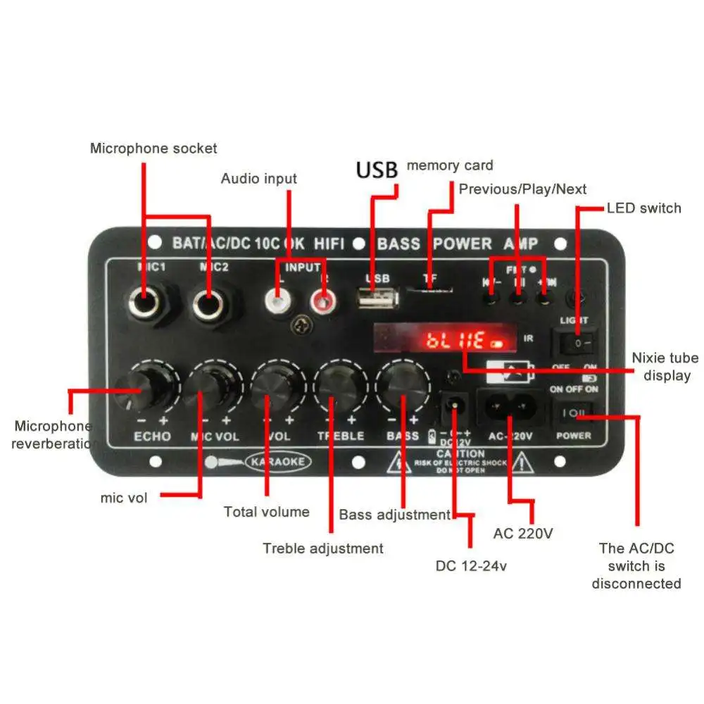 Creatall D10C for Bluetooth Karaoke Audio Board Professional Home Amplifier with Dual Mic & Subwoofer Metal Material