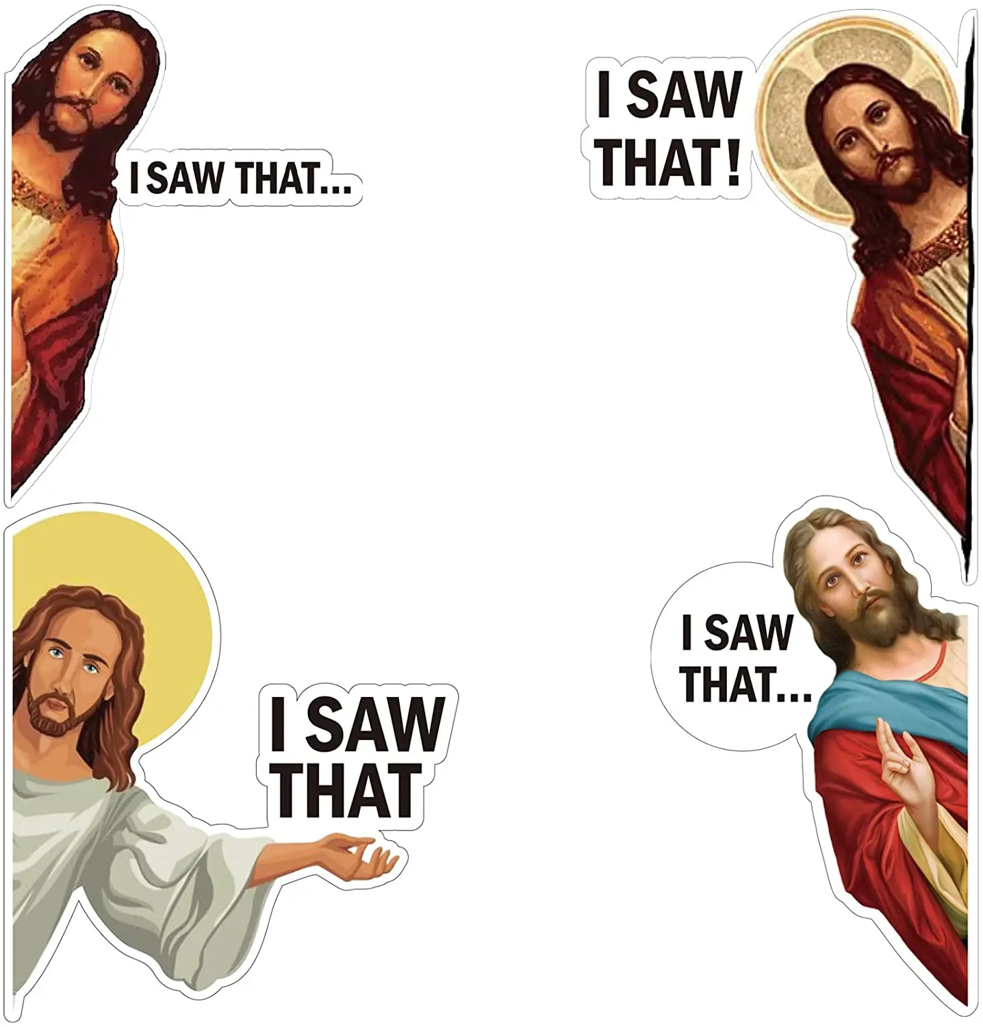 10Pcs Jesus I Saw That Funny Car Wall Assorted Sticker Vinyl Waterproof Decal Sticker for Laptop Phone Case Gift Packaging Seal