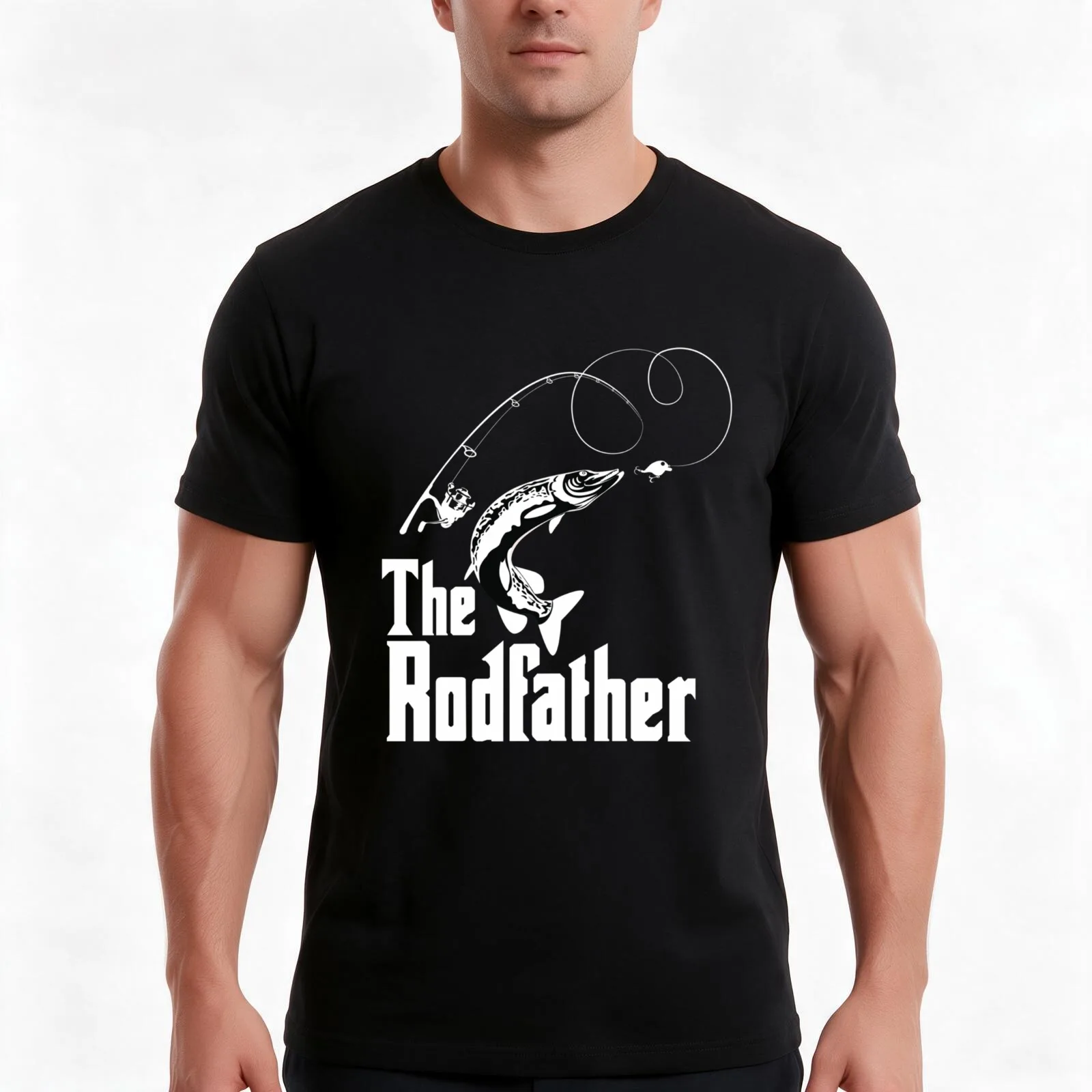 The Rodfather Fishing T-Shirt, Summer Casual Cotton Tee, Oversized Streetwear Tops, Vintage Graphic Print, Unisex Men Women