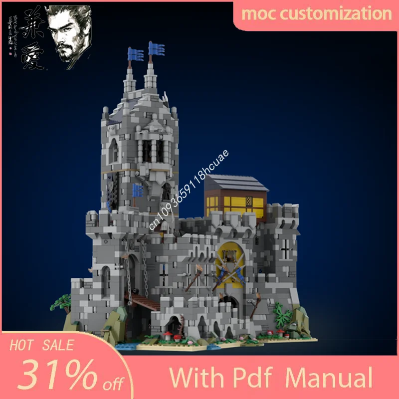 Moc Medieval Mountain Fortress Modular Castle Model Building Blocks Creative Assembly Educational Bricks Toys Kids Holiday Gifts