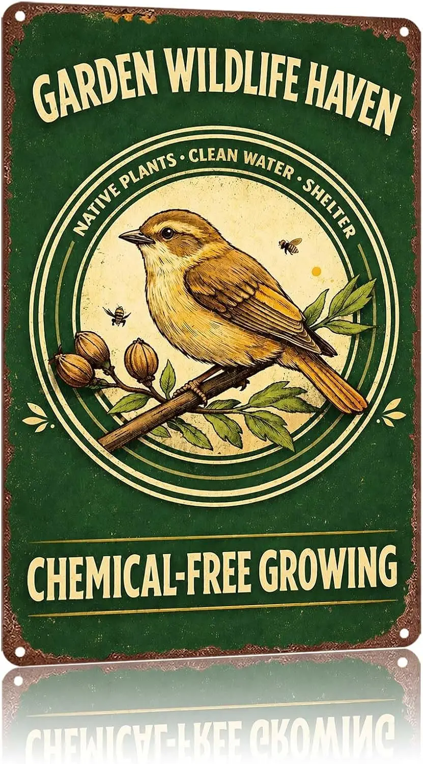 Metal Sign Garden Wildlife Haven Native Plants Chemical-Free Wall Decor | Classic  ,Retro,Waterproof Aluminum,Funny,UV-printing,
