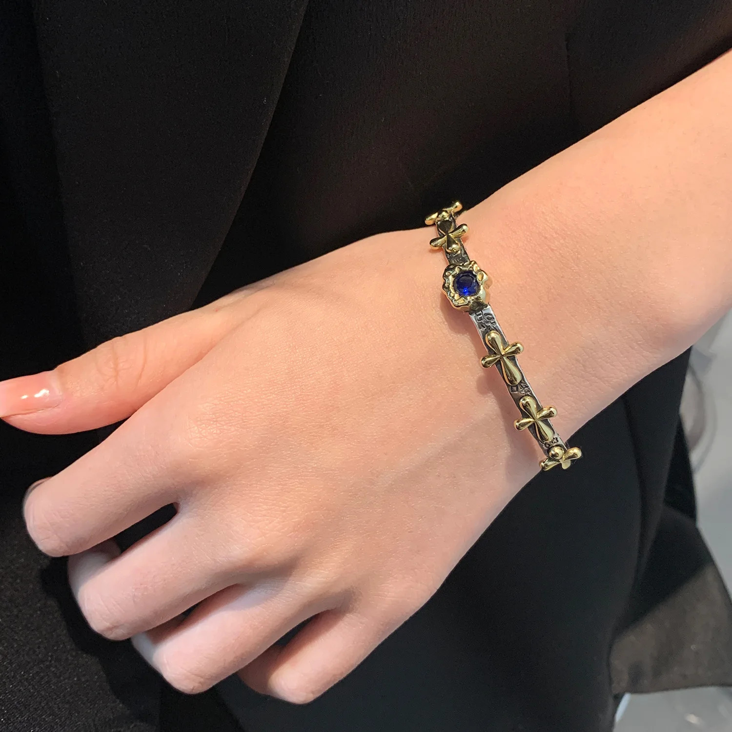 New Arrival Bohemia Style Vintage Cross Design Thai Silver Ladies Bangle Promotion Jewelry For Women Gifts Never Fade