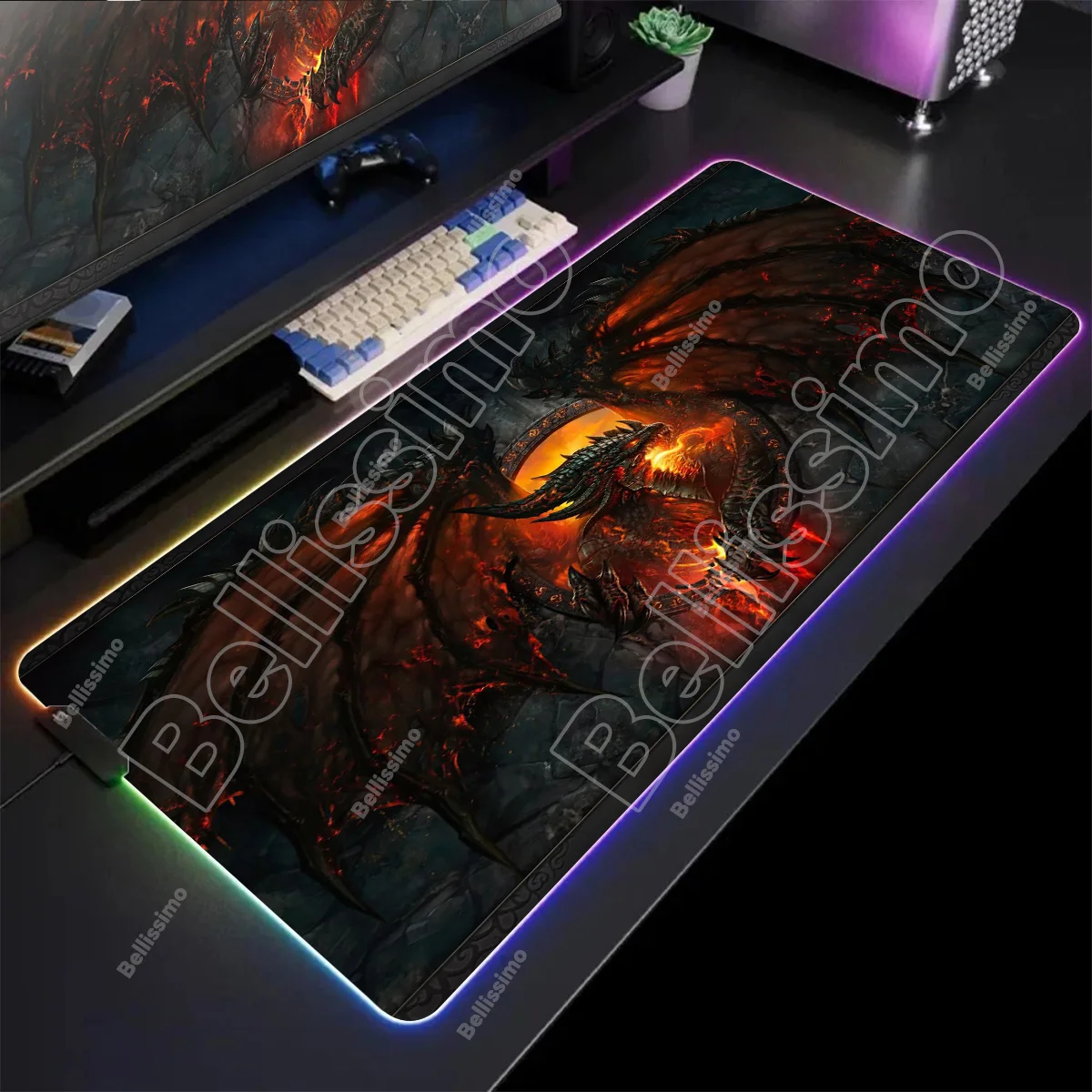 

World Of Warcraft Illidan RGB Gaming Mouse Pad XXL Computer Gamer Large Led Mousepad Desktop Decoration WOW Deskmat Wit Backlit