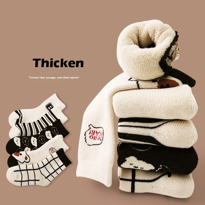 5 Paar Wintersocken, Thermo-Socken für Kinder, Jungen, Mädchen, Cartoon-Bär, warme Baumwollsocken, Plüschsocken für Kleinkinder – Detail 16