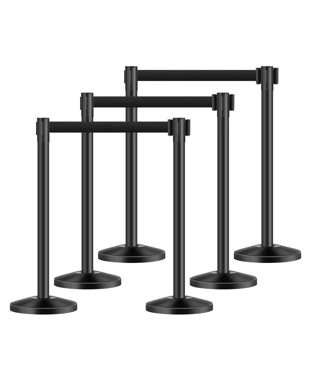 6Pcs Stanchion Post Crowd Contr 4 Retractable Belts & Sand Injection Base