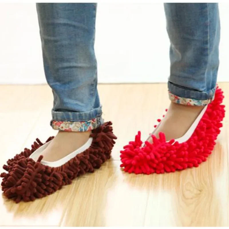 2Pcs Chenille Dust Mop Slippers Foot Socks Mop Caps Multi-Function Floor Cleaning Lazy Shoe Covers Dust Hair Cleaner