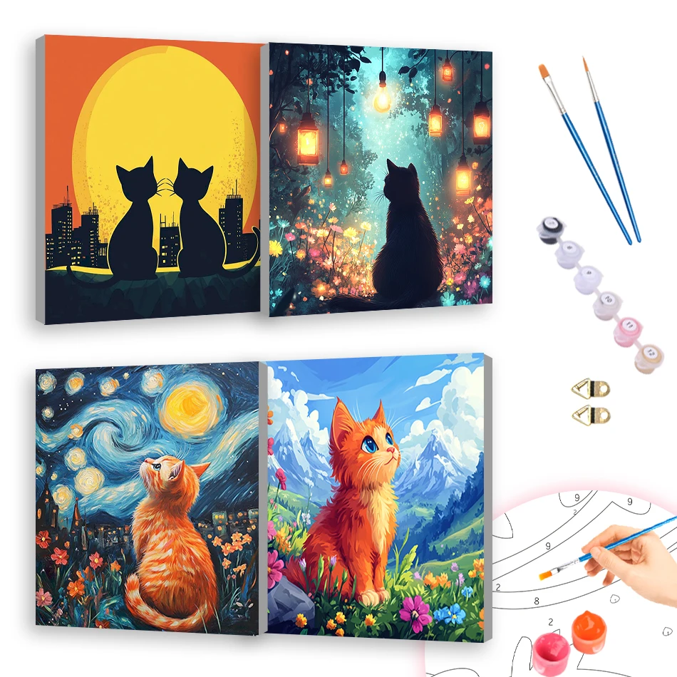 

RUOPOTY Diy Painting By Numbers For Beginner Cat animals Artwork Picture Drawing 20x20cm With Frame Arts Crafts Home Decoration