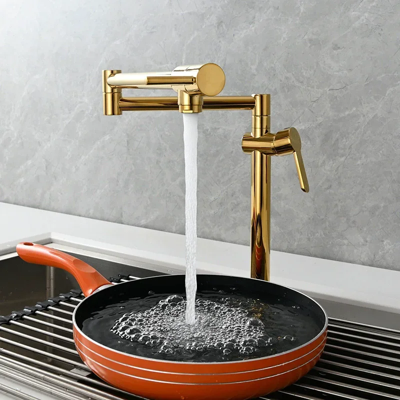 

Brushed Gold Rotating Kitchen Faucet Solid Brass Crane For Kitchen Deck Mounted Sink Mixer Foldable Nickel /Gold/Chrome/Black