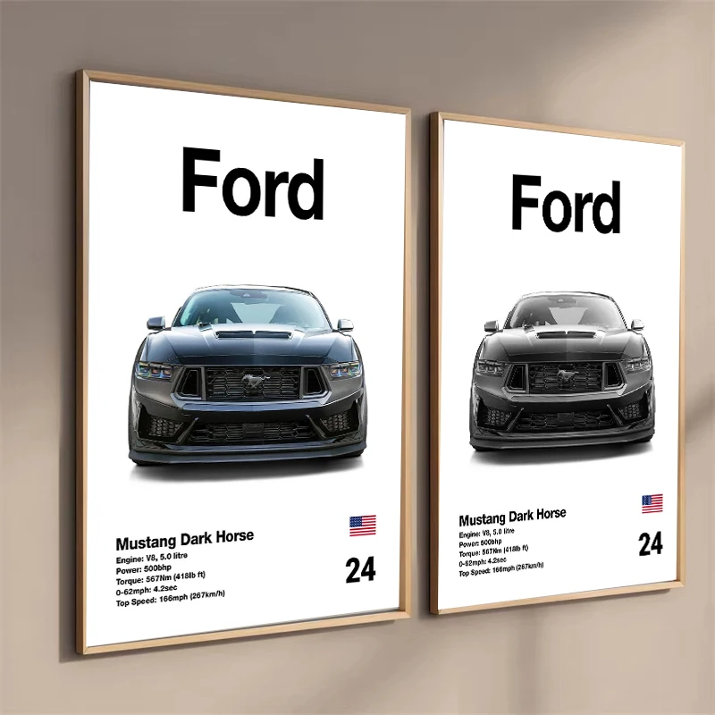 Black & White Famous Cars Ford GT500 Posters Classic Car Photography Print Canvas Painting Wall Art Pictures for Home Decoration