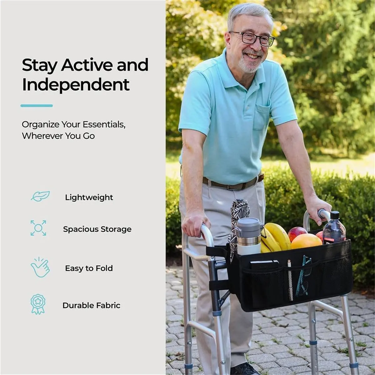 A77I Cestino per camminatore Borsa per camminatore Portabicchieri per camminatore d'acqua Cestino per camminatore pieghevole Borsa per camminatore pieghevole