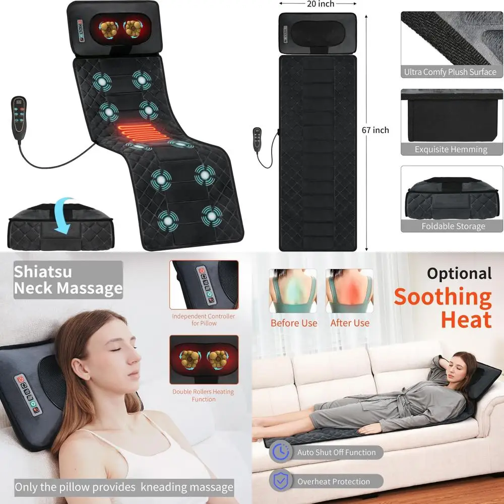 Heatable Detachable Neck Pillow Massage Pad with 10 Speeds for Back Pain Relief, Suitable for Men and Women at Home or Office