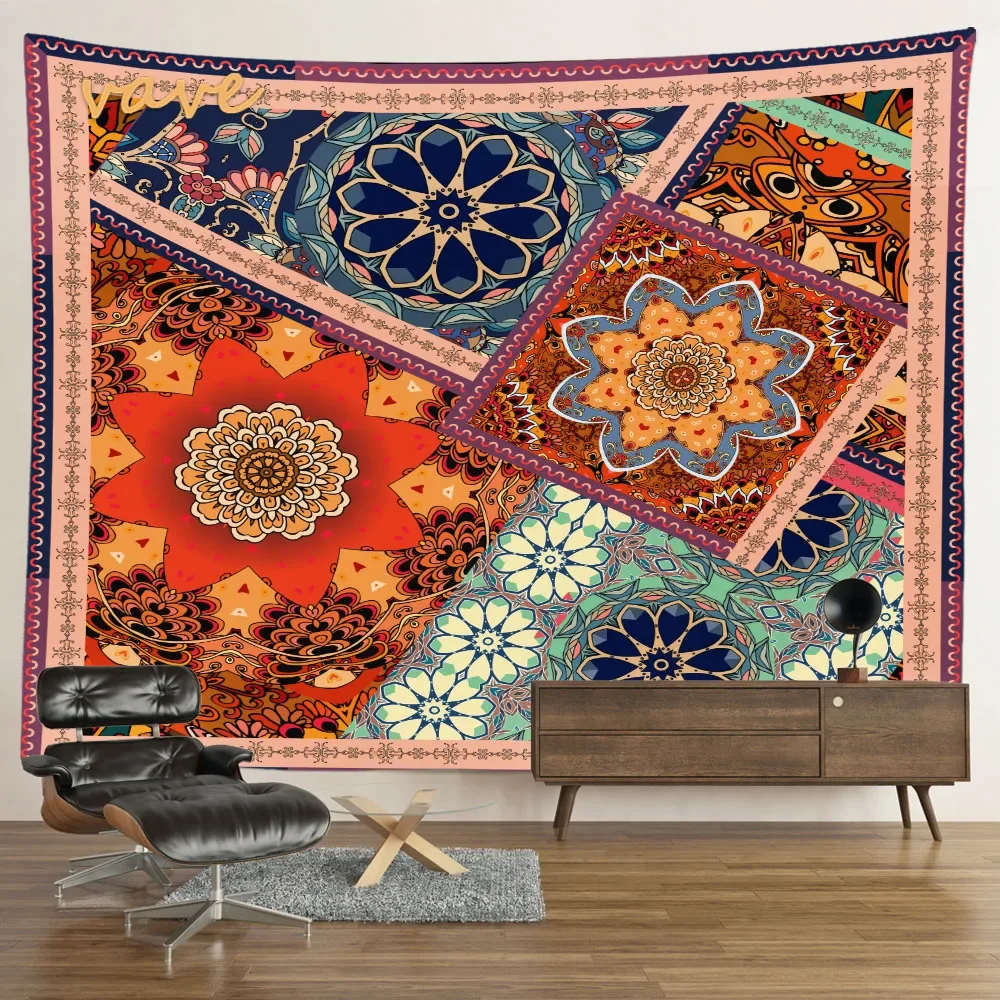 Indian Mandala Tapestry Flower Wall Hanging Boho Hippie Cloth Fabric Large Tapestry Interior Bedroom Dorm Room Decor Aesthetic