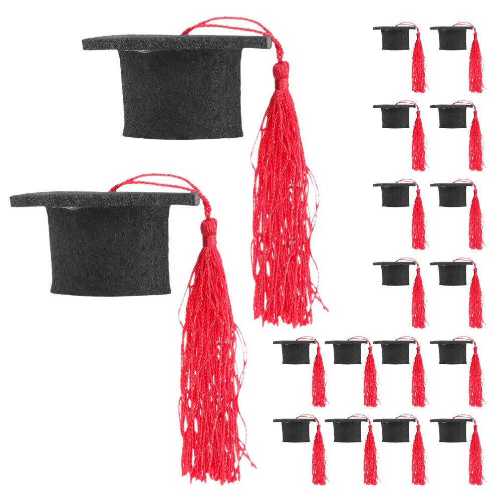 

24pcs Mini Graduation Hat Black Felt Cupcake Toppers Bottle Caps Decor For Graduation Party Table Decoration 2025