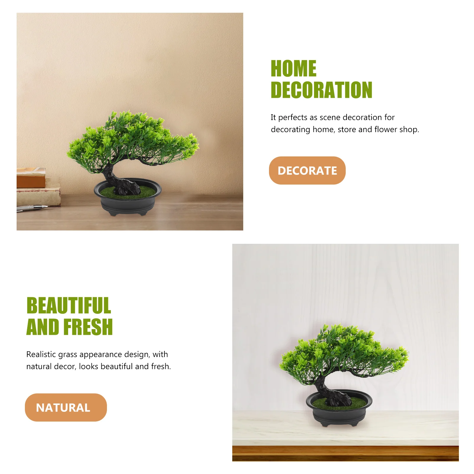 Artificial Bonsai Pine Tree Lifelike Simulation Plant with Natural Grass Design for Desktop Adornment and Greenery Photo Prop