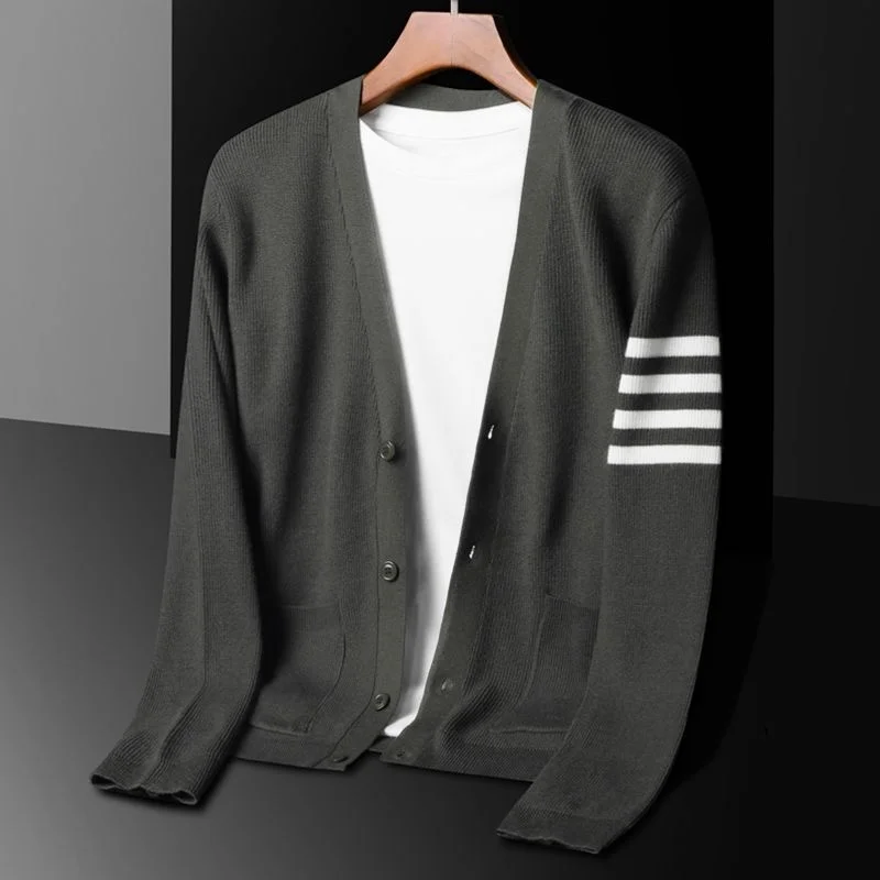 American European and high-end brand knitted cardigan men's spring and autumn leisure trend stripe designer new sweater coat men