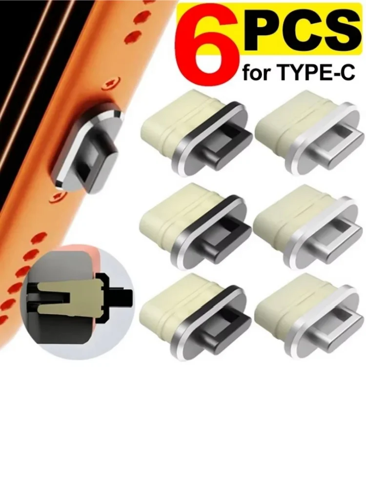 6-1 Stück Transparenter Staubschutz-Stecker für Ladeanschluss, DIY Staubschutzkappe für iPhone und Typ-C Anschlüsse, Schutzkappe mit Handy-Anhänger