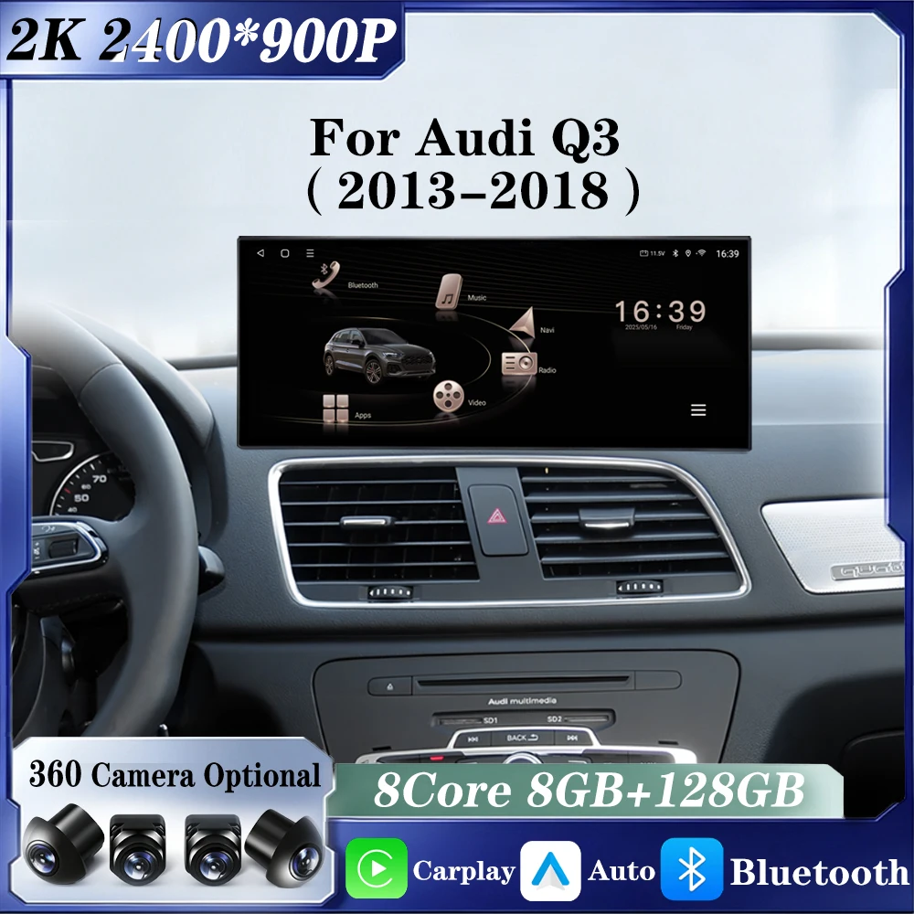 For Audi Q3 2013-2018 Android 16 Car Radio Multimedia Player DSP Stereo 4G WiFi BT Carplay QLED Screen Auto Tools Head Unit