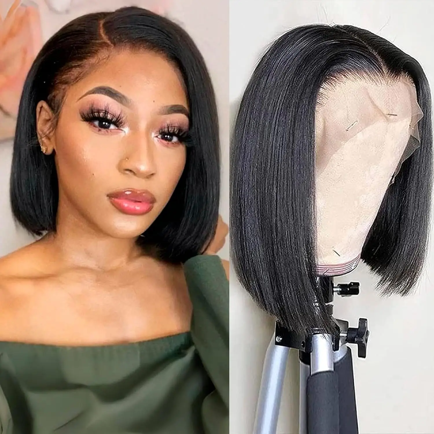 

Straight Short Bob 13x4 Lace Front Wigs for Women Brazilian Pre Plucked Straight Bob with Baby Hair Natural Color 180% Density