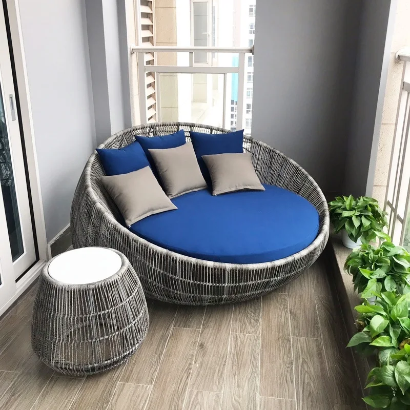 

kv-Modern All-Weather Outdoor Patio Furniture Aluminum Bird Cage Design Waterproof Woven Rattan Bed for Garden Balcony Daybed&