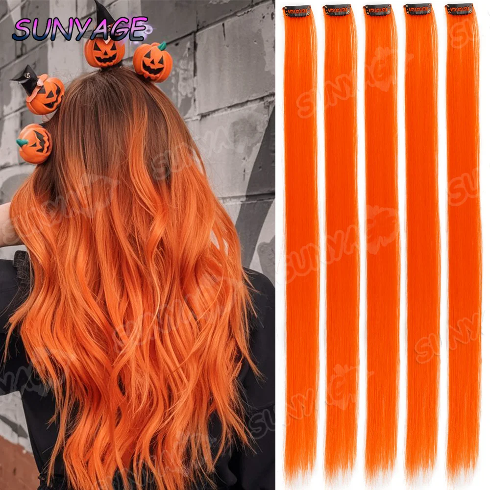 

Synthetic 5Pcs Colored Hair Extensions Clip in Colorful Hair Extensions Rainbow Hair Extensions for Women Girls Hair Extensions
