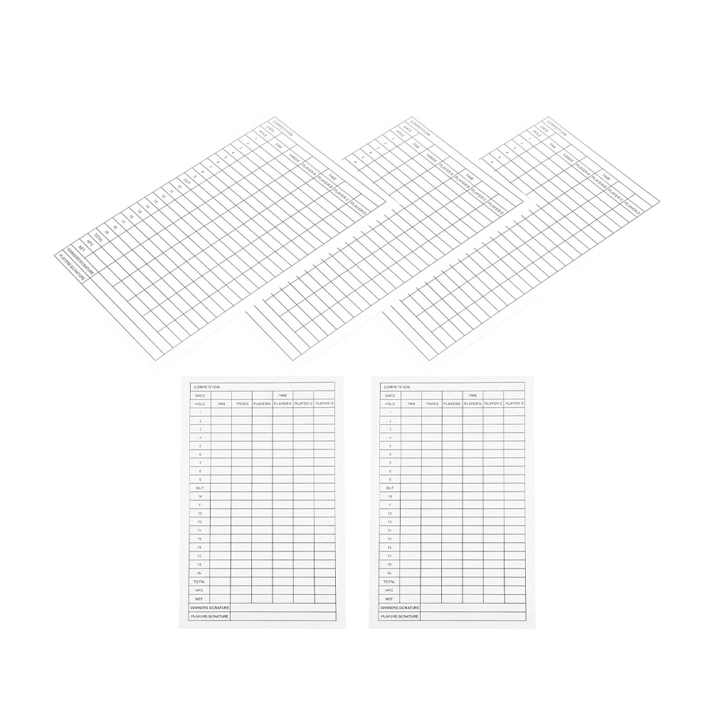 5Pcs Score Recording Cards Golf Sheets Durable Coated Paper Portable Scorecards for Sports Match Recording Golfs Supplies