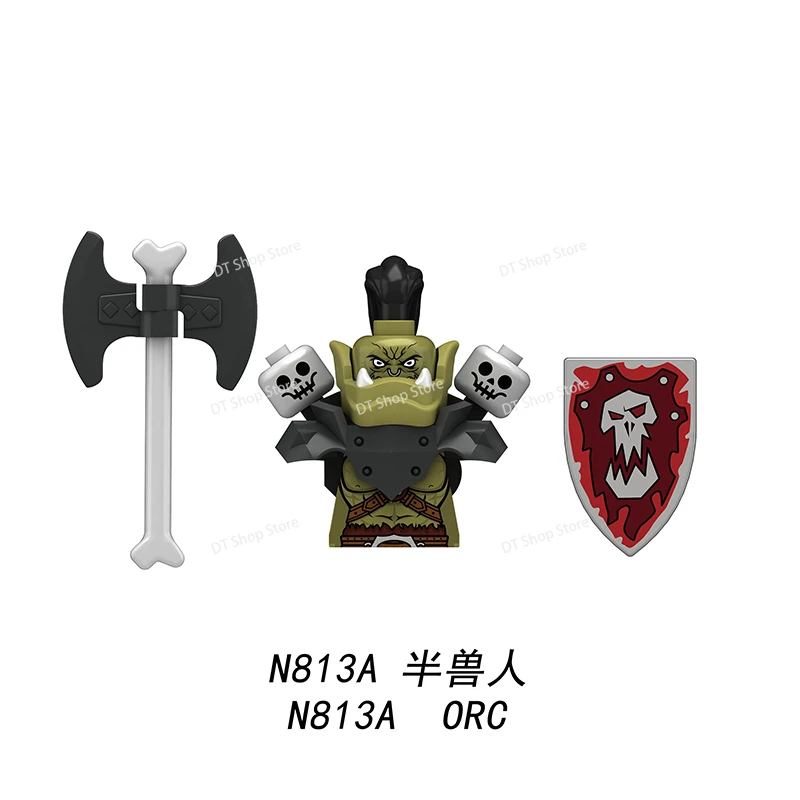 MOC-figuras de soldado de monstruos militares medievales, bloques de construcción, Castillo, caballeros, guerras, casco, espada, escudo, armas,